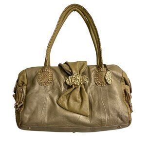 Chi by Carlos Falchi Lambskin Leather Shoulder Bag Yellow Tan Gold Floral-Lining